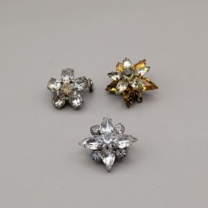 Vintage Star Crystal x3 Brooch Lot Small Clear Amber